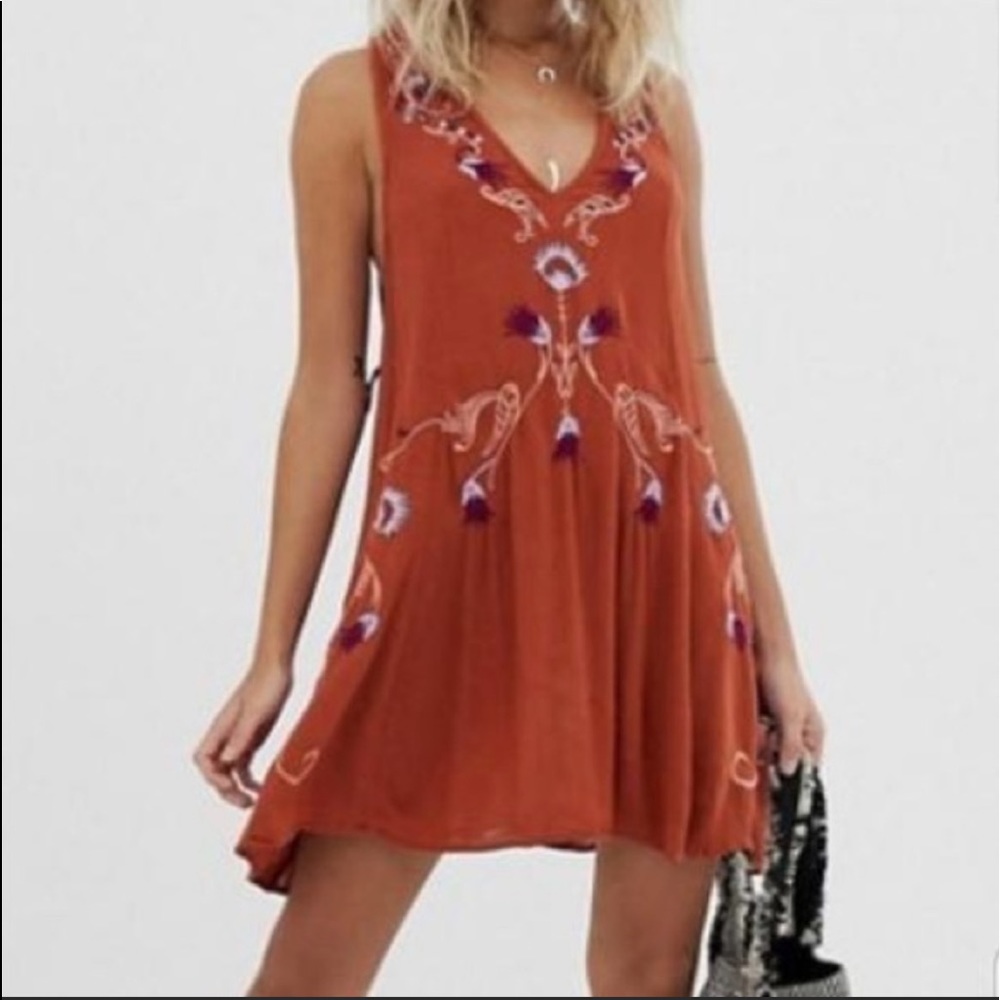 Intimately Free People Rust Embroidered Slip Dress Size XS NWT